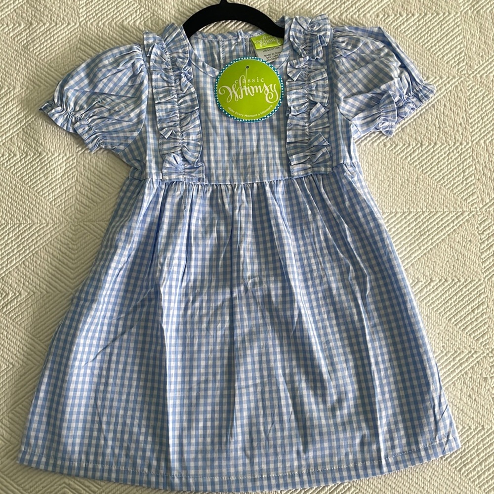 Smocked Auctions - Blue Check Ruffle Dress - 4T